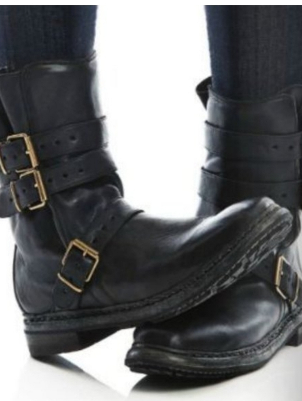 Burberry Clarendon Explorer black leather motorcycle boots size 38.5
